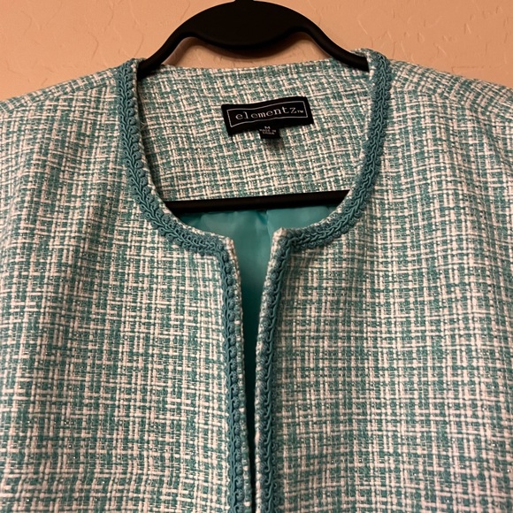 Elementz Turquoise & White Tweed Blazer Jacket - Picture 4 of 17